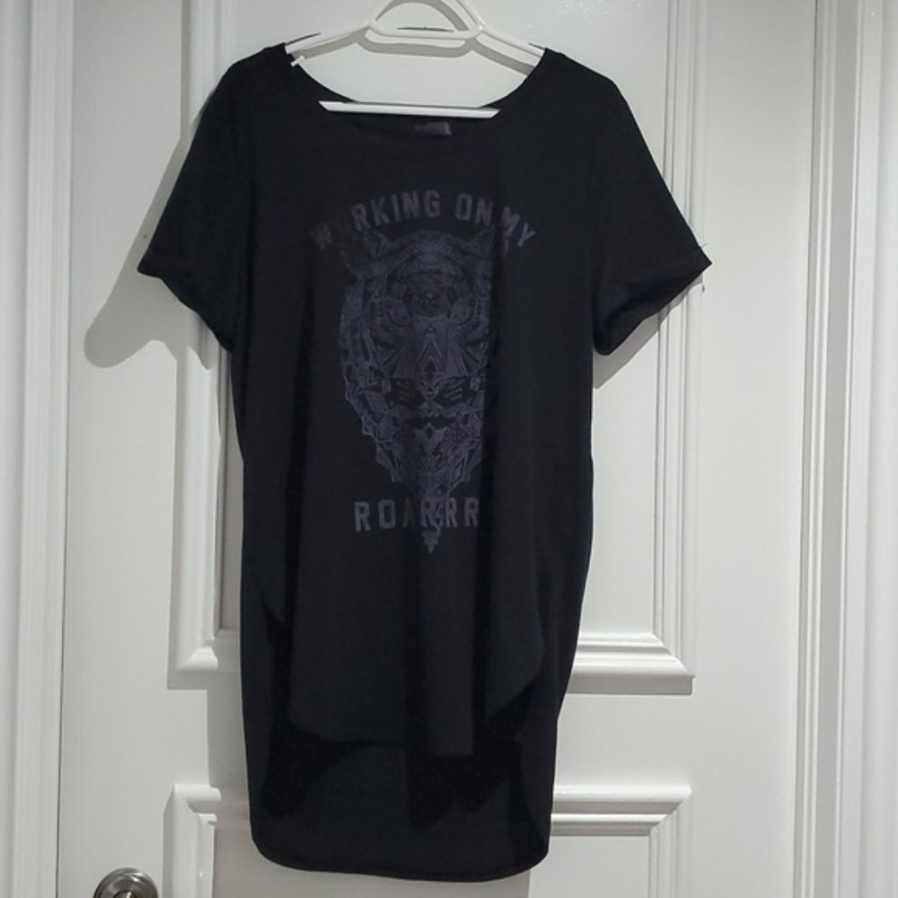 Boat Neck Tiger Print Scoop Oversized Long Loungewear Tee